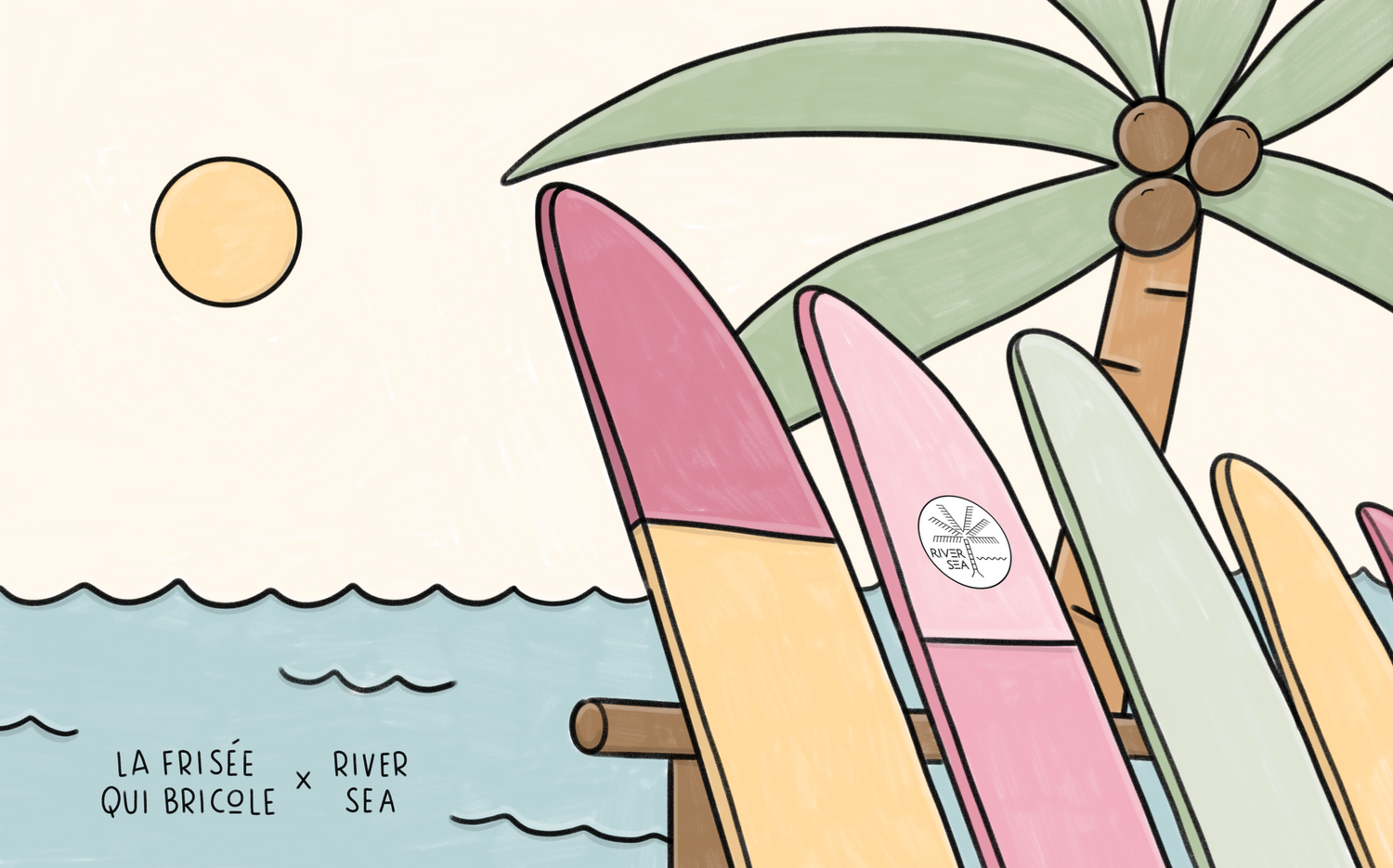 Serviettes de plage en microfibres SURF - Riversea X Kawëla X La Frisée Qui Bricole